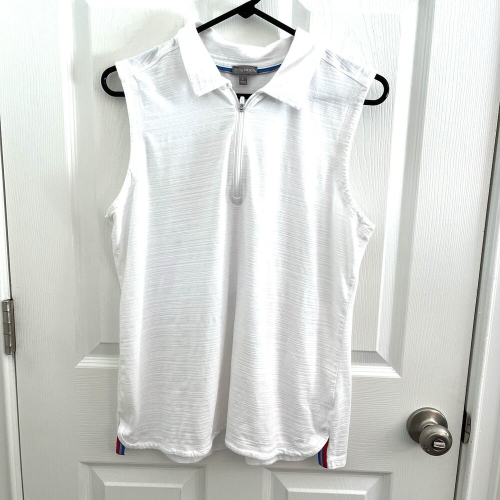 T by Talbots Activewear Top Womens Xl White 1/4 Zip Athletic Sleeveless Shirt